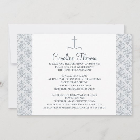 Damask Erste Kommunion Einladung (Vorderseite)