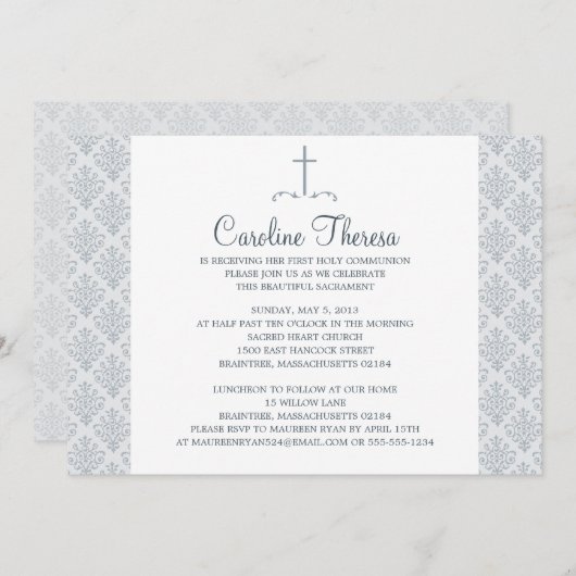 Damask Erste Kommunion Einladung (Vorne/Hinten)