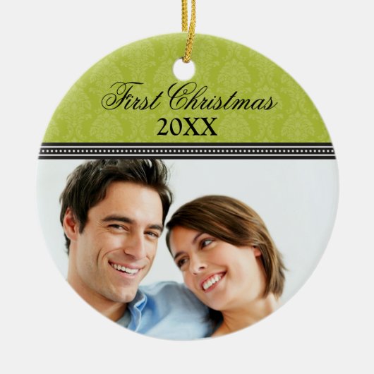 Damask Erste Weihnachtsfeier (Olivenöl) Keramikornament (Vorne)