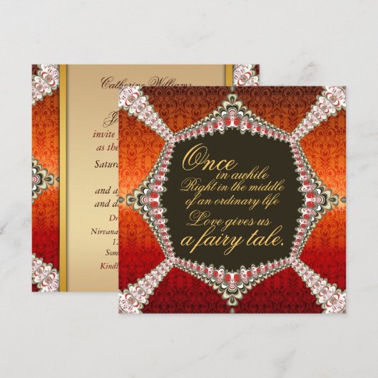 Damask Fairytale Lacy Wedding Einladung (Vorne/Hinten)