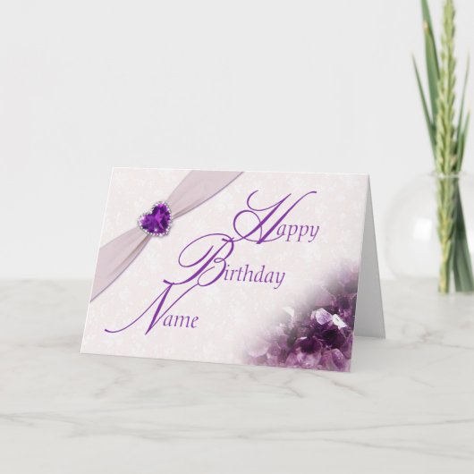 Damask February Gemstone Birthday Greeting Card Karte (Vorderseite)