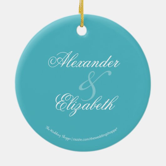 Damask First Christmas Wedding Ornament (Aqua) (Hinten)