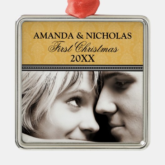 Damask First Christmas Wedding Ornament (Gold) (Vorne)