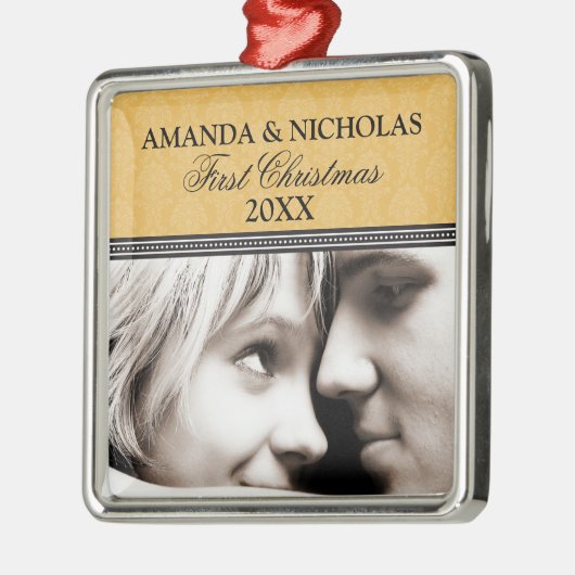 Damask First Christmas Wedding Ornament (Gold) (Links)