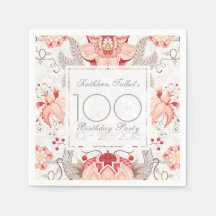 Damask Floral 100. Geburtstagsparty Paper Napkin