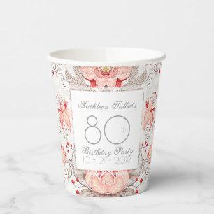 Damask Floral 80. Geburtstagsparty Paper Cup Pappbecher
