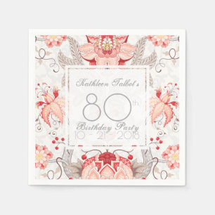 Damask Floral 80. Geburtstagsparty Paper Napkin Serviette