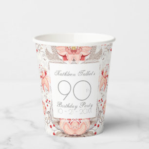 Damask Floral 90. Geburtstagsparty Paper Cup Pappbecher