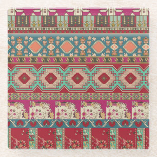 Damask Floral Geometric Colorful Patchwork Glasuntersetzer