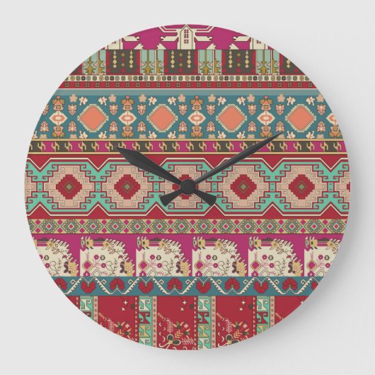 Damask Floral Geometric Colorful Patchwork Große Wanduhr (Vorderseite)