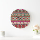 Damask Floral Geometric Colorful Patchwork Große Wanduhr (Zuhause)