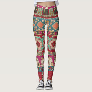 Damask Floral Geometric Colorful Patchwork Leggings