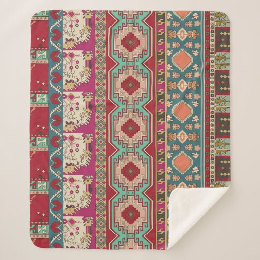 Damask Floral Geometric Colorful Patchwork Sherpadecke (Vorderseite)