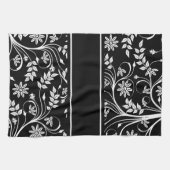 Damask Floral Kitchen Handtücher (2) Grau Schwarz- (Horizontal)