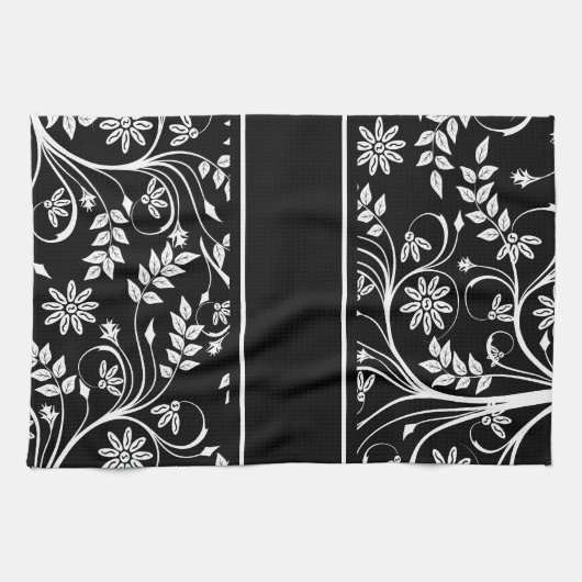 Damask Floral Kitchen Handtücher (2) Grau Schwarz- (Horizontal)