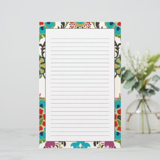 Damask Floral Patterns Plum Turquoise Briefpapier (Stehend Vorderseite)