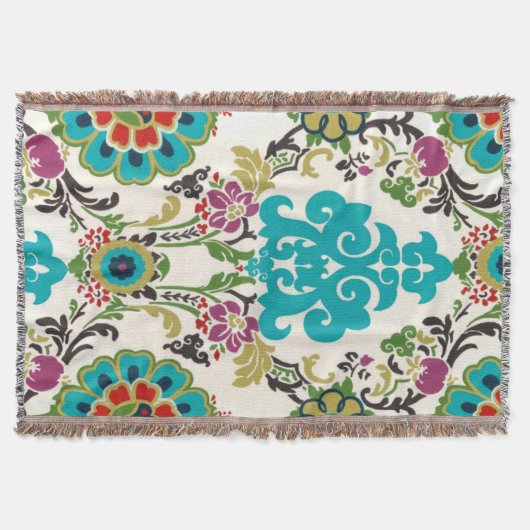 Damask Floral Patterns Plum Turquoise Decke (Vorderseite)