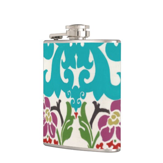 Damask Floral Patterns Plum Turquoise Flachmann (Links)