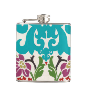 Damask Floral Patterns Plum Turquoise Flachmann