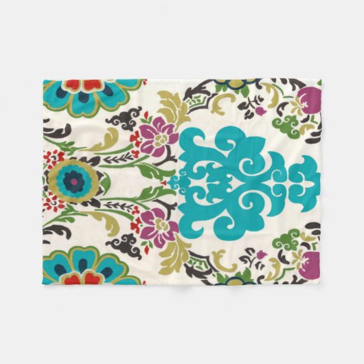 Damask Floral Patterns Plum Turquoise Fleecedecke (Vorderseite (Horizontal))