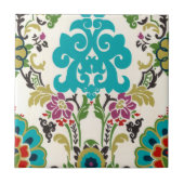 Damask Floral Patterns Plum Turquoise Fliese (Vorderseite)