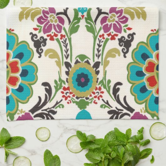 Damask Floral Patterns Plum Turquoise Geschirrtuch (Gefaltet)