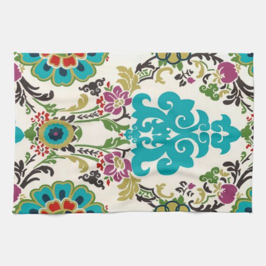 Damask Floral Patterns Plum Turquoise Geschirrtuch (Horizontal)