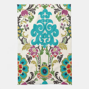 Damask Floral Patterns Plum Turquoise Geschirrtuch