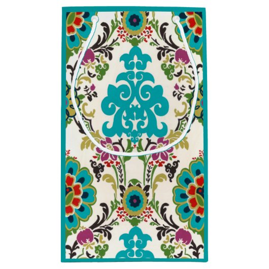 Damask Floral Patterns Plum Turquoise Kleine Geschenktüte (Rückseite)