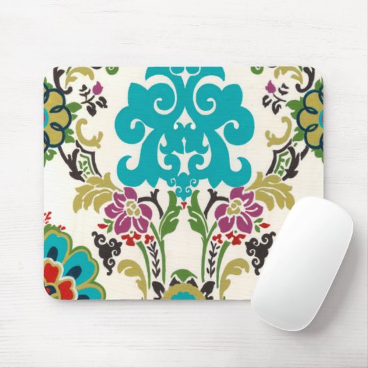 Damask Floral Patterns Plum Turquoise Mousepad (Mit Mouse)