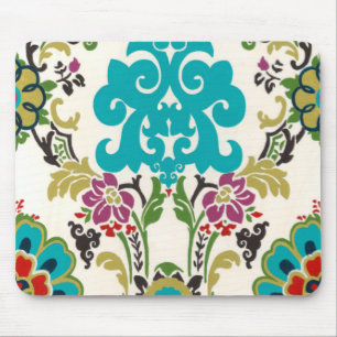 Damask Floral Patterns Plum Turquoise Mousepad