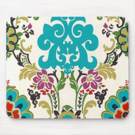 Damask Floral Patterns Plum Turquoise Mousepad (Vorne)
