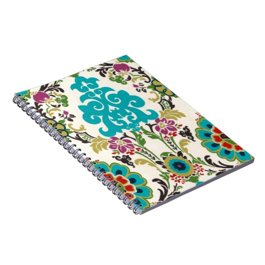 Damask Floral Patterns Plum Turquoise Notizblock (Rechte Seite)