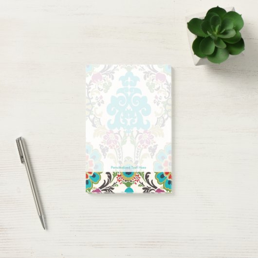 Damask Floral Patterns Plum Turquoise Post-it Klebezettel (Büro)