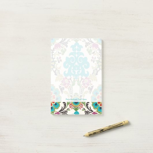 Damask Floral Patterns Plum Turquoise Post-it Klebezettel (Auf Schreibtisch)