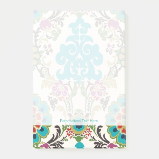Damask Floral Patterns Plum Turquoise Post-it Klebezettel (Vorderseite)