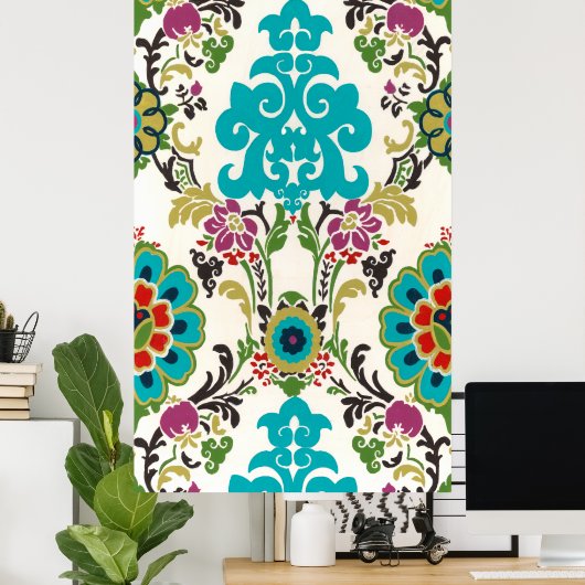 Damask Floral Patterns Plum Turquoise Poster (Heimbüro)