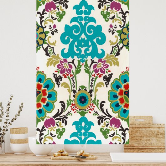 Damask Floral Patterns Plum Turquoise Poster (Küche)