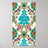Damask Floral Patterns Plum Turquoise Poster (Vorne)
