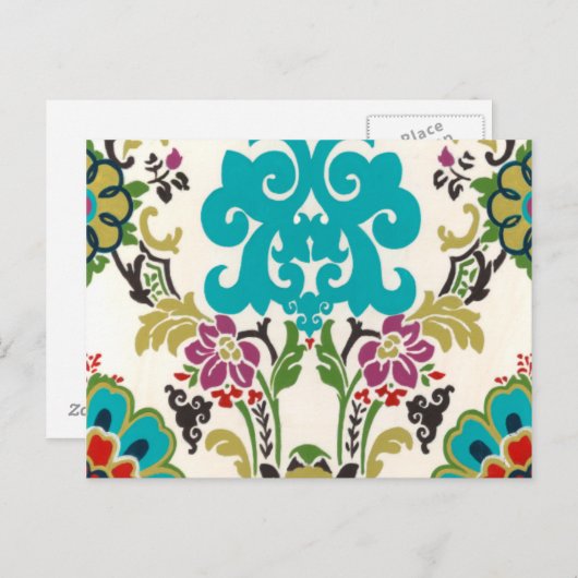 Damask Floral Patterns Plum Turquoise Postkarte (Vorne/Hinten)