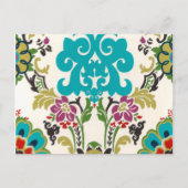 Damask Floral Patterns Plum Turquoise Postkarte (Vorderseite)