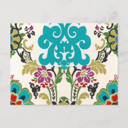Damask Floral Patterns Plum Turquoise Postkarte (Vorderseite)