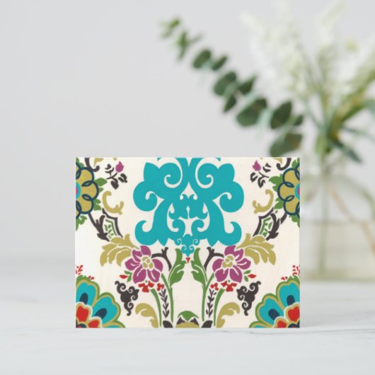 Damask Floral Patterns Plum Turquoise Postkarte (Stehend Vorderseite)