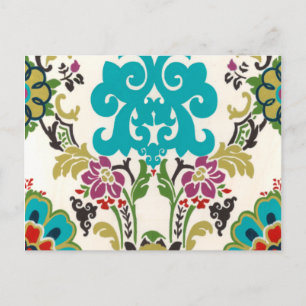 Damask Floral Patterns Plum Turquoise Postkarte