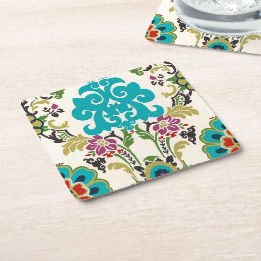 Damask Floral Patterns Plum Turquoise Rechteckiger Pappuntersetzer (angewinkelt)