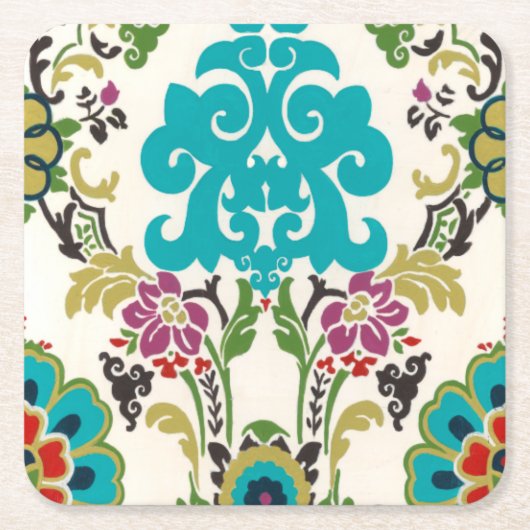 Damask Floral Patterns Plum Turquoise Rechteckiger Pappuntersetzer (Vorderseite)