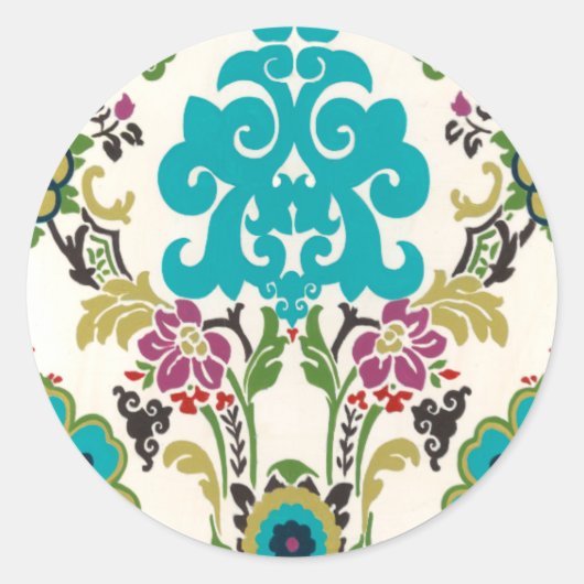 Damask Floral Patterns Plum Turquoise Runder Aufkleber (Vorderseite)