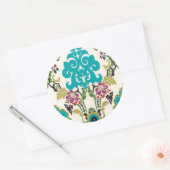Damask Floral Patterns Plum Turquoise Runder Aufkleber (Umschlag)