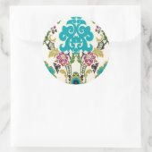 Damask Floral Patterns Plum Turquoise Runder Aufkleber (Tasche)