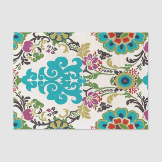 Damask Floral Patterns Plum Turquoise Seidenpapier (Vorderseite)